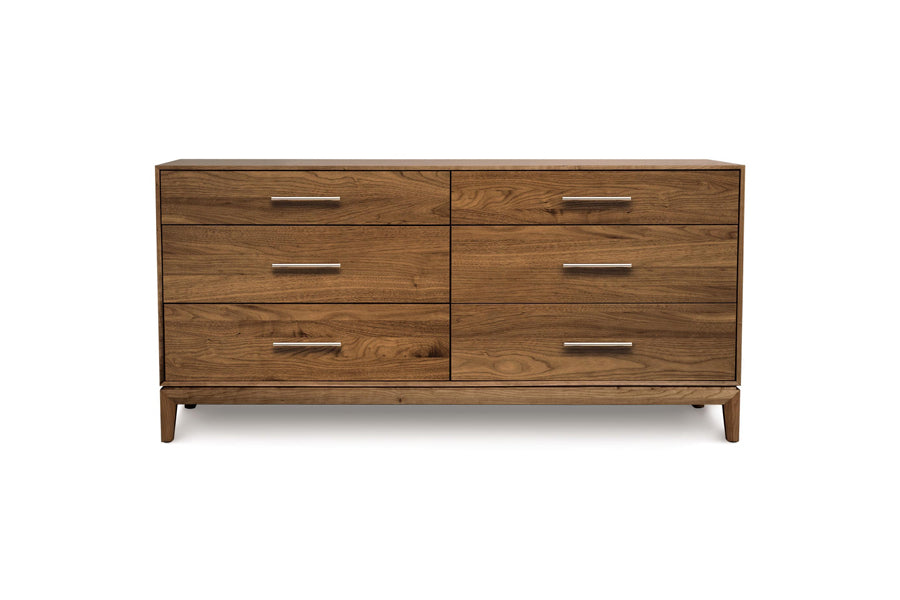 Mansfield Storage Bedroom Collection by Copeland Furniture, showing front view of mansfield storage bedroom collection in 6 drawer dresser/natural walnut.