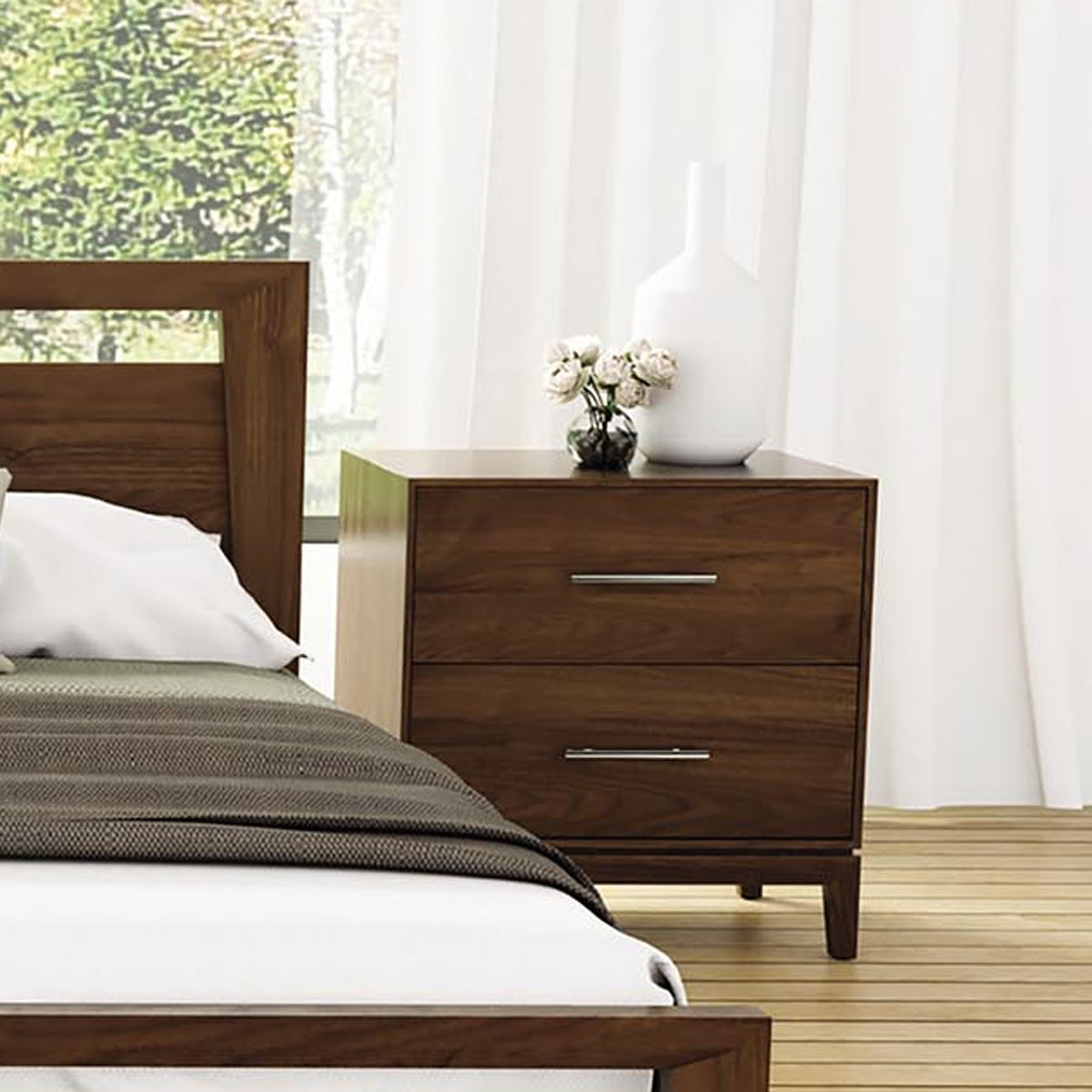 Mansfield Storage Bedroom Collection - Natural Walnut by Copeland Furniture, showing closeup view of mansfield storage bedroom collection - natural walnut in live shot.