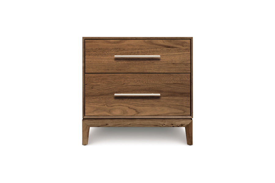 Mansfield Storage Bedroom Collection by Copeland Furniture, showing front view of mansfield storage bedroom collection in 2 drawer nightstand/natural walnut.
