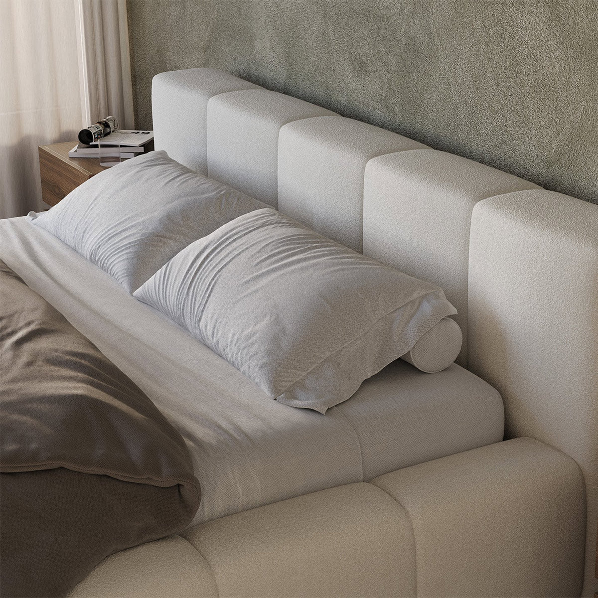 Maren Bed by Viesso, showing closeup view of maren bed in live shot.
