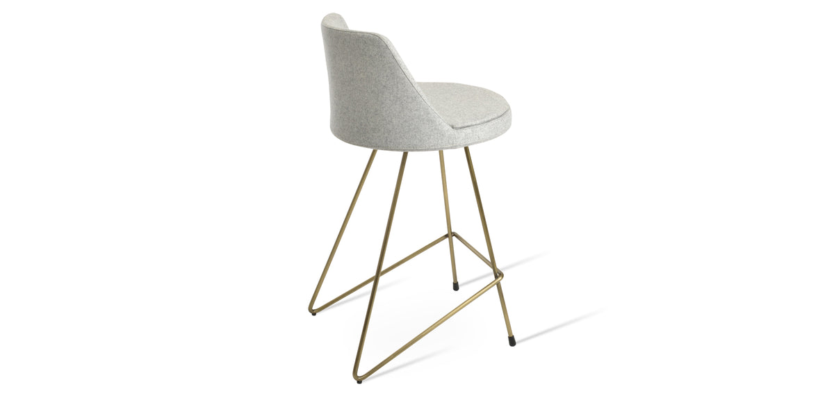 Martini Cat-Wire Stool by SohoConcept, showing back view of martini cat-wire stool in bar/brass/camira blazer silver wool.