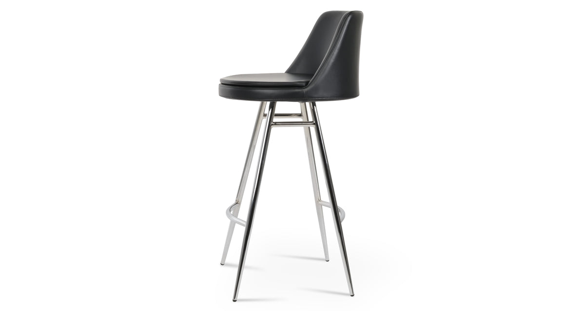 Martini Galata Stool by SohoConcept, showing side view of martini galata stool in bar/chrome/black-a ppm.