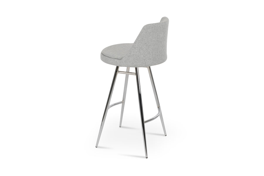 Martini Galata Stool by SohoConcept, showing back view of martini galata stool in bar/chrome/camira blazer silver wool.