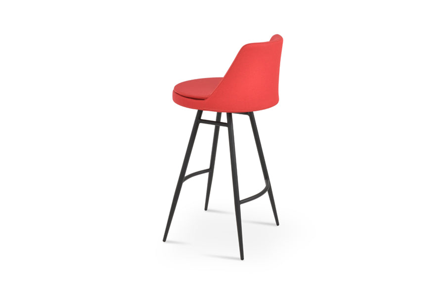 Martini Galata Stool by SohoConcept, showing back view of martini galata stool in bar/black powder/camira era red fabric.