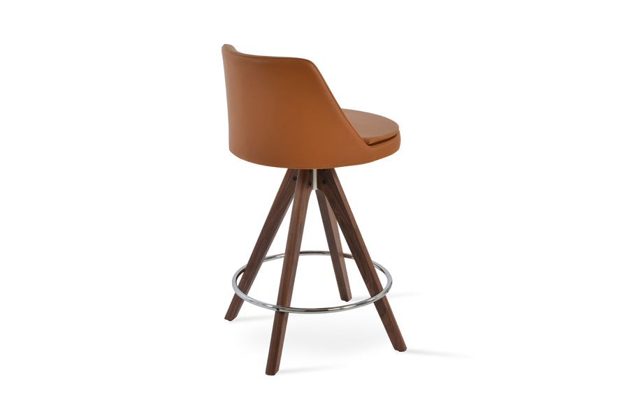Martini Pyramid Swivel Stool by SohoConcept, showing back view of martini pyramid swivel stool in original american walnut wood/caramel ppm.