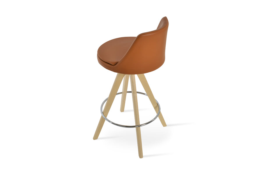 Martini Pyramid Swivel Stool by SohoConcept, showing back view of martini pyramid swivel stool in original natural ash wood/caramel ppm.