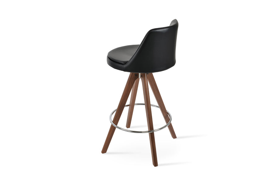 Martini Pyramid Swivel Stool by SohoConcept, showing back view of martini pyramid swivel stool in original american walnut wood/black-a ppm.