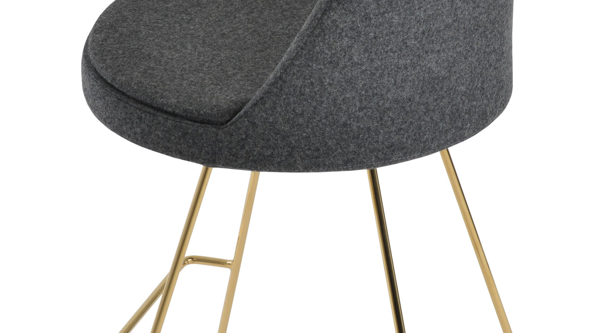 Martini Wire Stool by SohoConcept, showing closeup view of martini wire stool in counter/gold wire/camira blazer dark grey wool.