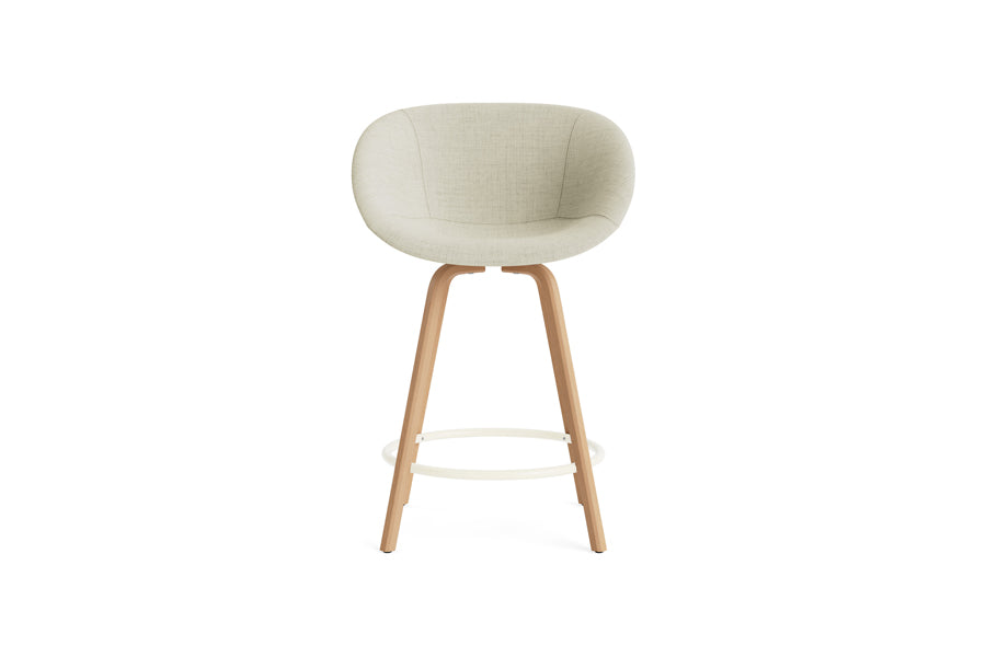 Mat 39.37" Bar Armchair by Normann Copenhagen, showing front view of mat 39.37" bar armchair in beech plywood legs/cream steel ring/none/full upholstery group 2.