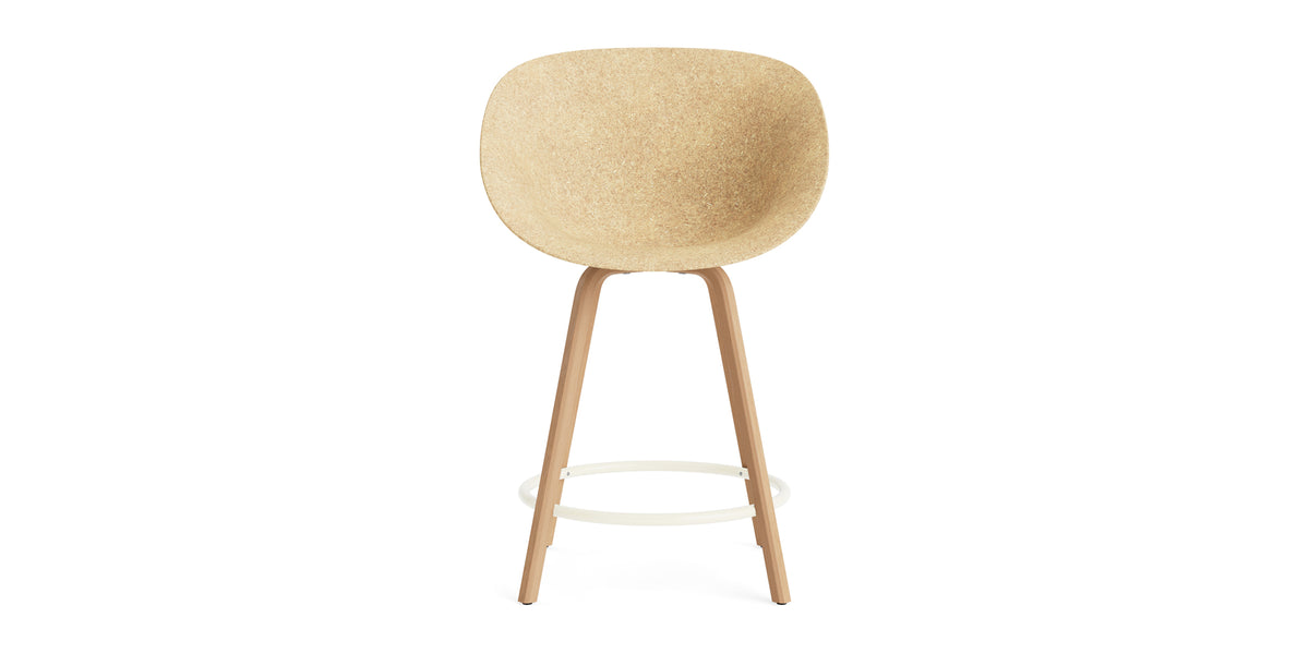 Mat 39.37" Bar Armchair by Normann Copenhagen, showing front view of mat 39.37" bar armchair in beech plywood legs/cream steel ring/hemp shell/none.