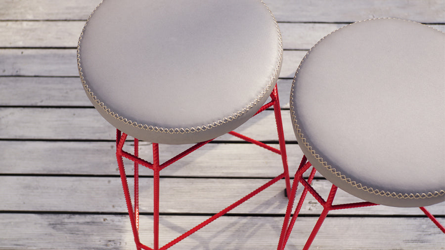 Match Round Bar Stool by Mamagreen, showing closeup/top view of match round bar stools in live shot.