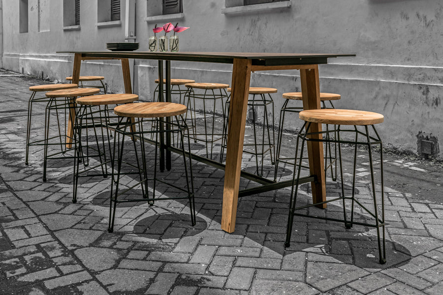 Match Round Bar Stool by Mamagreen, showing match round bar stools in live shot.