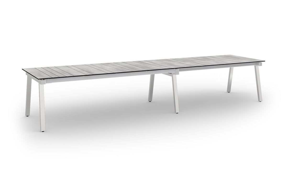 Maxximus HPL Extension Dining Table by Mamagreen - 96.5"-120"-143"-166.5"(Extendable), Hairline 304 Stainless Steel, Scratched Grey HPL.
