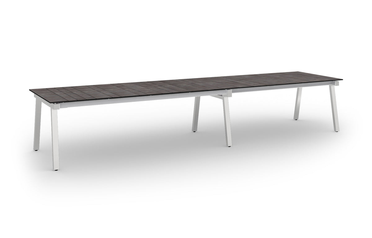 Maxximus HPL Extension Dining Table by Mamagreen - 96.5"-120"-143"-166.5"(Extendable), Hairline 304 Stainless Steel, Laterite HPL.