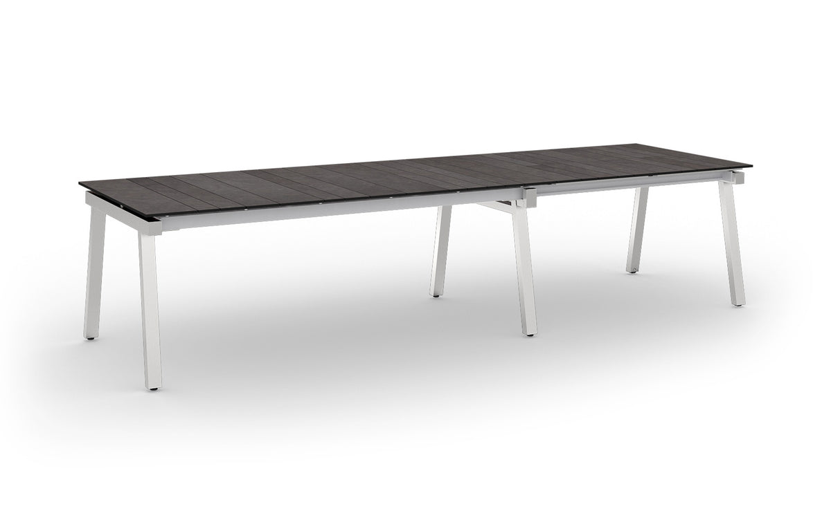Maxximus HPL Extension Dining Table by Mamagreen - 84"-110"-135.5"(Extendable), Hairline 304 Stainless Steel, Slate HPL.