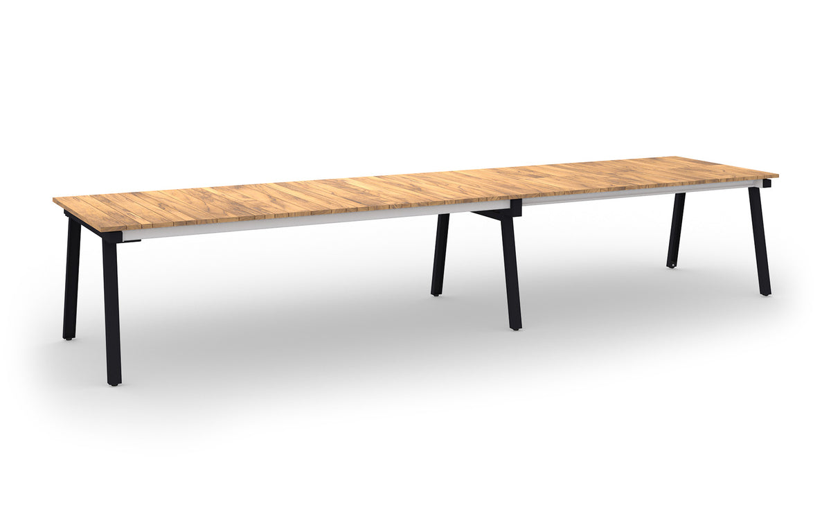 Maxximus Teak Extension Dining Table by Mamagreen - 96.5"-120"-143"-166.5"(Extendable), Iron Black Ultra Durable Galvanized Steel, Smooth Sanded Premium Teak Wood.