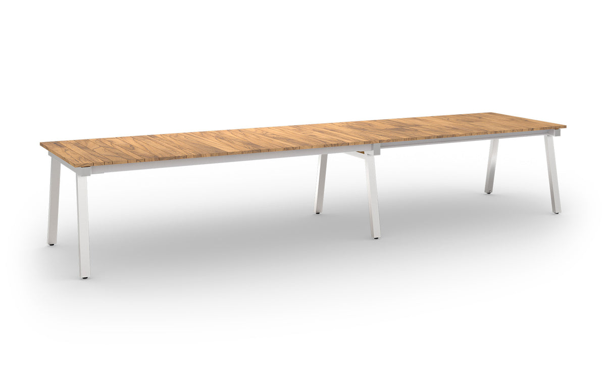 Maxximus Teak Extension Dining Table by Mamagreen - 96.5"-120"-143"-166.5"(Extendable), Hairline 304 Stainless Steel, Smooth Sanded Premium Teak Wood.