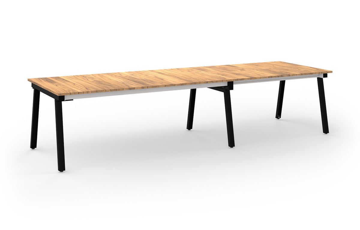 Maxximus Teak Extension Dining Table by Mamagreen - 84"-110"-135.5"(Extendable), Ink Black Gloss Galvanized Steel, Smooth Sanded Premium Teak Wood.
