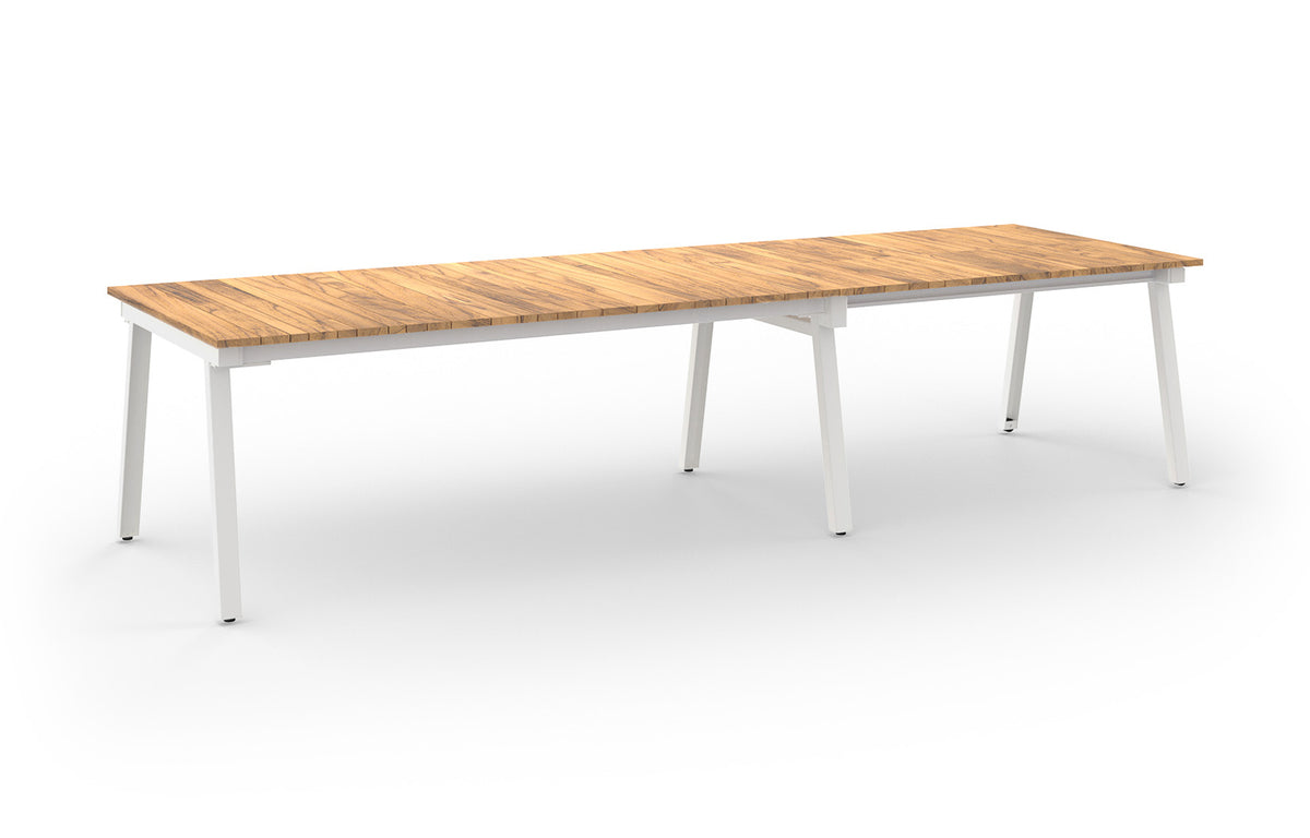 Maxximus Teak Extension Dining Table by Mamagreen - 84"-110"-135.5"(Extendable), Cotton Ultra Durable Galvanized Steel, Smooth Sanded Premium Teak Wood.
