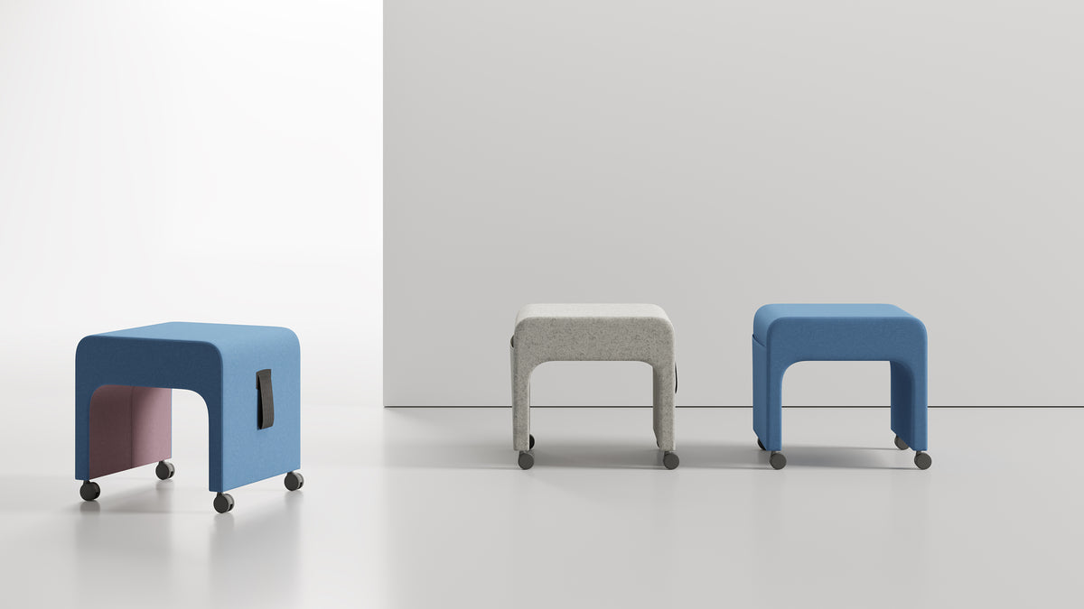 May Mobile Stool by B&T, showing may mobile stools in live shot.