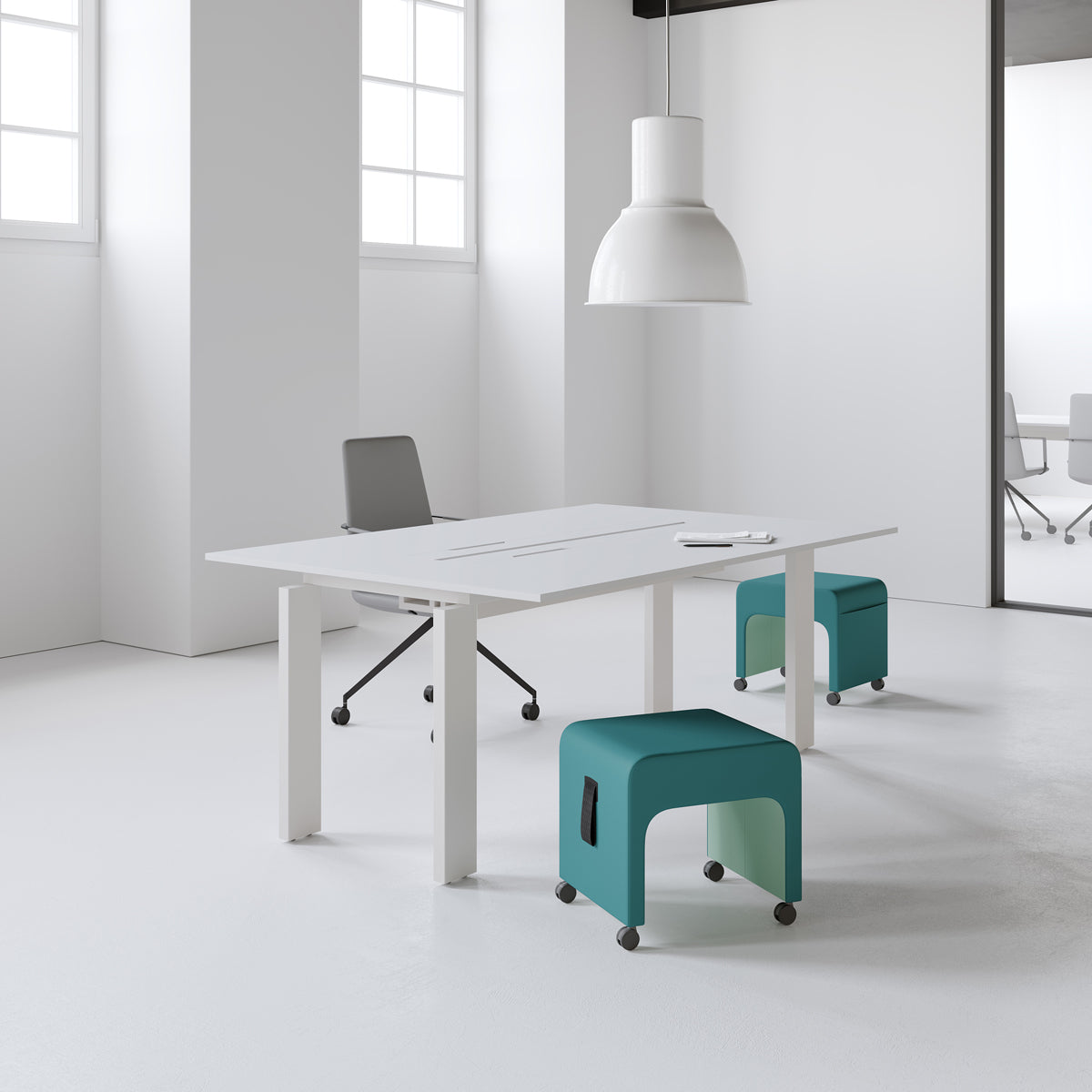 May Mobile Stool by B&T, showing may mobile stools in live shot.