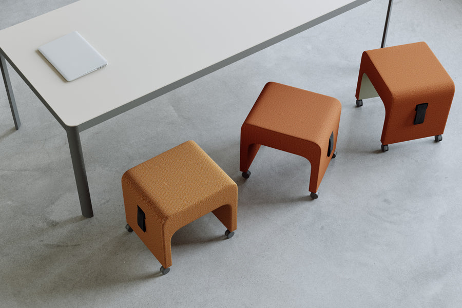 May Mobile Stool by B&T, showing may mobile stools in live shot.