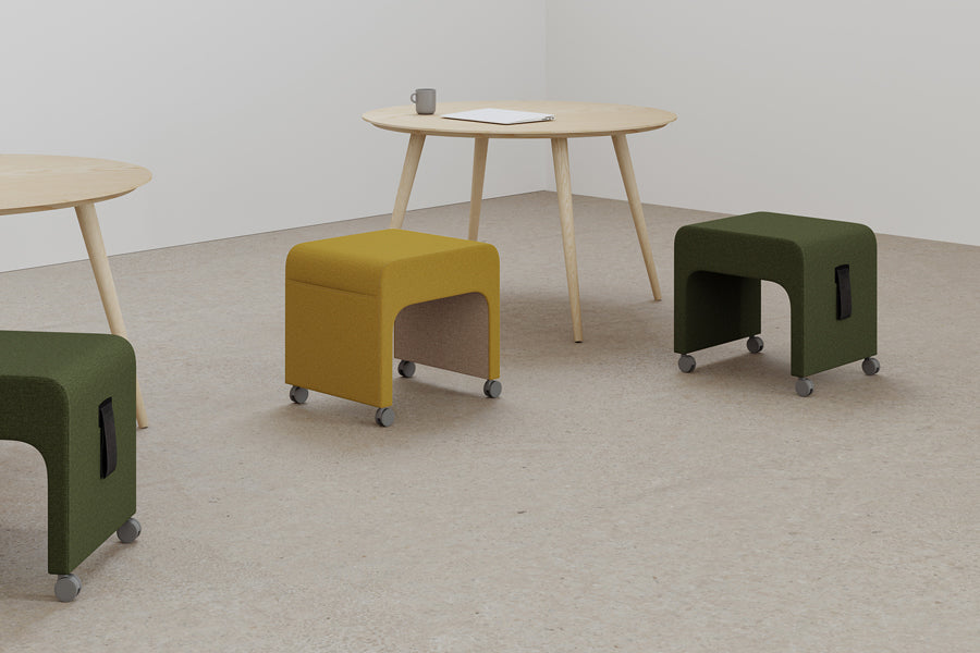 May Mobile Stool by B&T, showing may mobile stools in live shot.