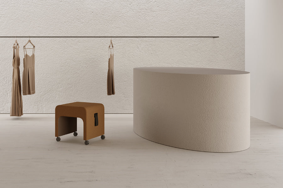 May Mobile Stool by B&T, showing may mobile stool in live shot.