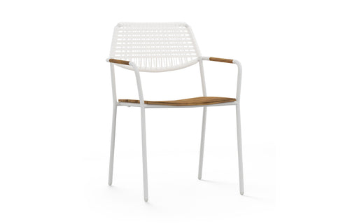 Meika Wicker Stacking Chair by Mamagreen - White Sand Stainless Steel, Snow White Round Wicker.