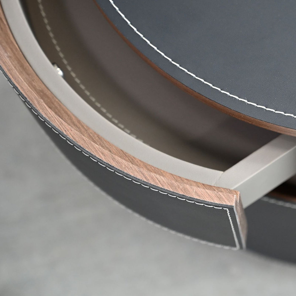 Merc Round Side Table by Mobital, showing closeup view of merc round side table.