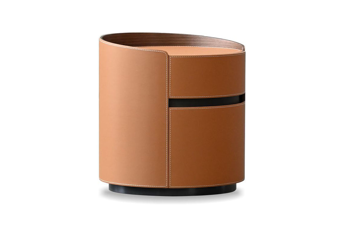 Merc Round Side Table by Mobital - Tan Leather.