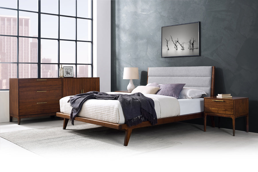 Mercury Upholstered Platform Bed by Greenington, showing mercury upholstered platform bed in live shot.