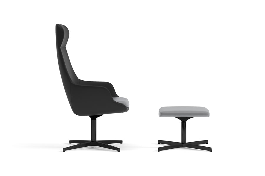Metropolitan 4-Star Armchair by Kollektiff, showing side view of metropolitan 4-star armchair in high back (free floating tilt mechanism).