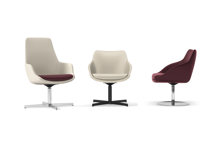 Metropolitan Pedestal Armchair by Kollektiff, showing side view of metropolitan pedestal armchair in aluminum.