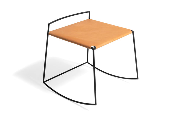 Mia Rocking Stool by Tronk Design - Black Powder Coated Steel/Natural Leather.