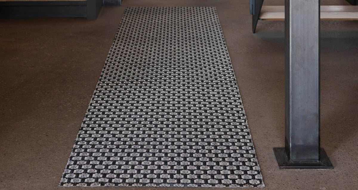 MIMI Black Runner Rug by Pappelina, showing mimi black runner rug in live shot.