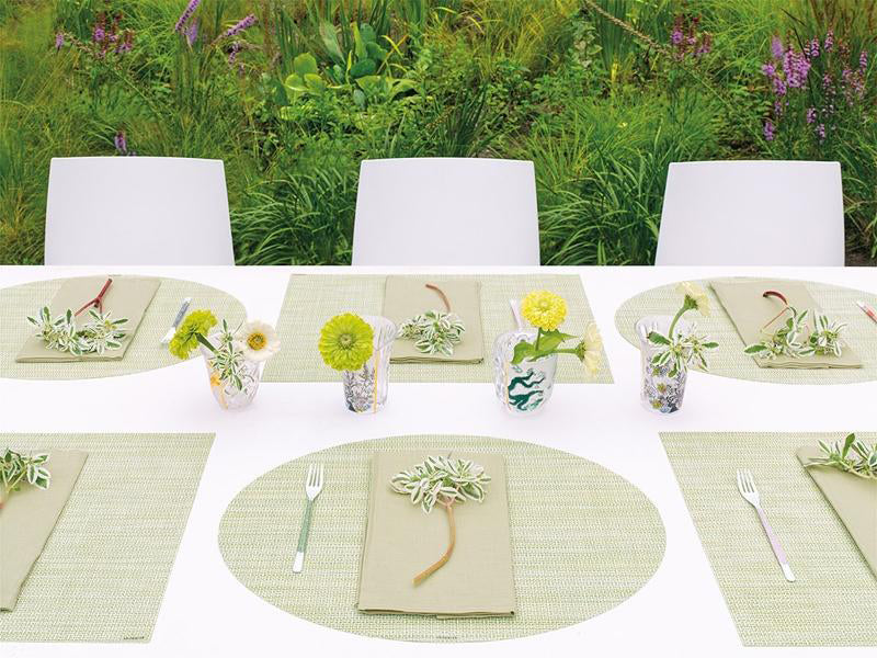 Mini Basketweave Tabletop by Chilewich, showing mini bastketweave tabletops in live shot.