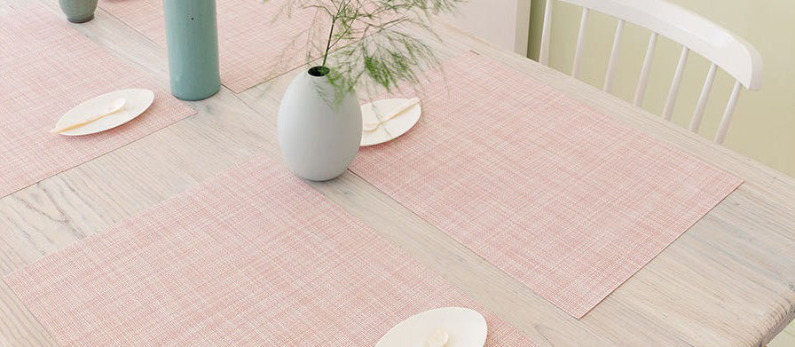 Mini Basketweave Tabletop by Chilewich, showing mini bastketweave tabletops in live shot.