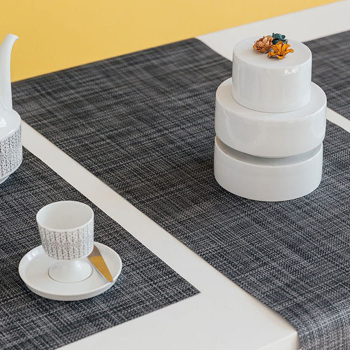 Mini Basketweave Tabletop by Chilewich, showing mini bastketweave tabletops in live shot.