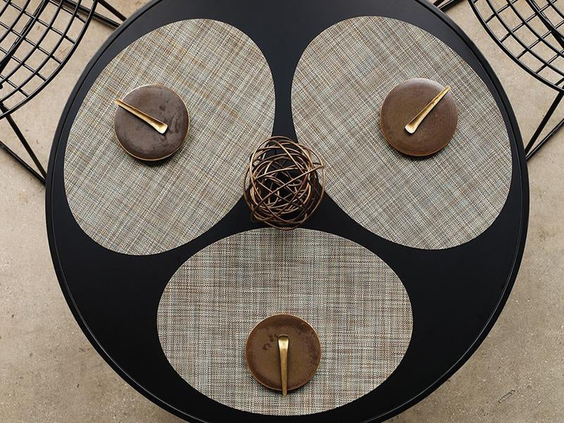 Mini Basketweave Tabletop by Chilewich, showing mini bastketweave tabletops in live shot.