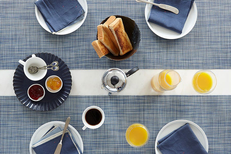 Mini Basketweave Tabletop by Chilewich, showing mini bastketweave tabletops in live shot.