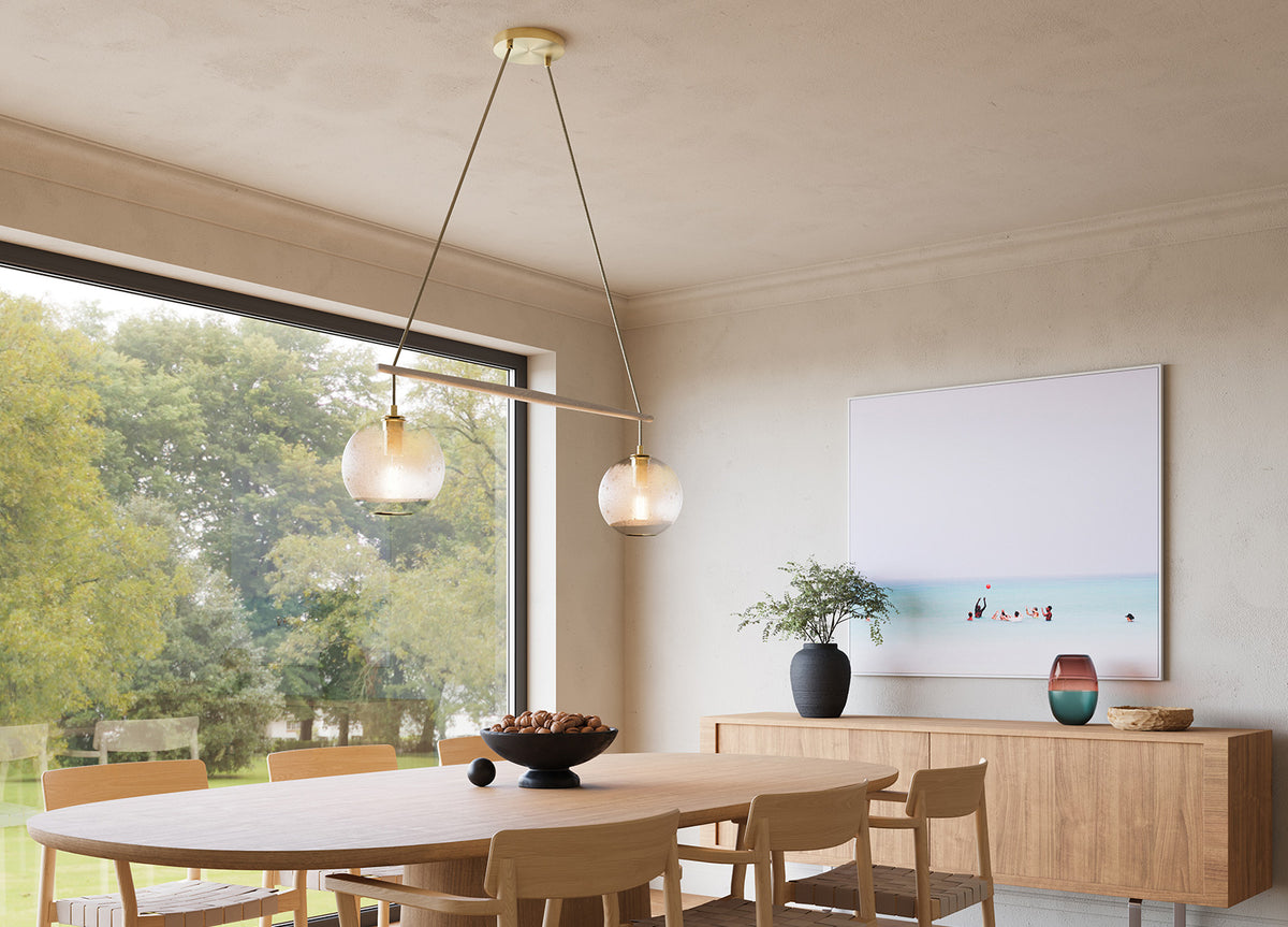 Miro Linear Pendant by Cerno, showing miro linear chandelier/pendant in live shot.