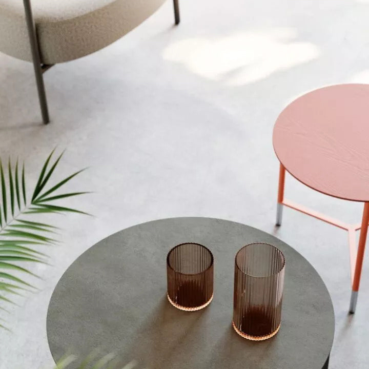 Modest Side Table by B&T, showing closeup view of modest side table in live shot.