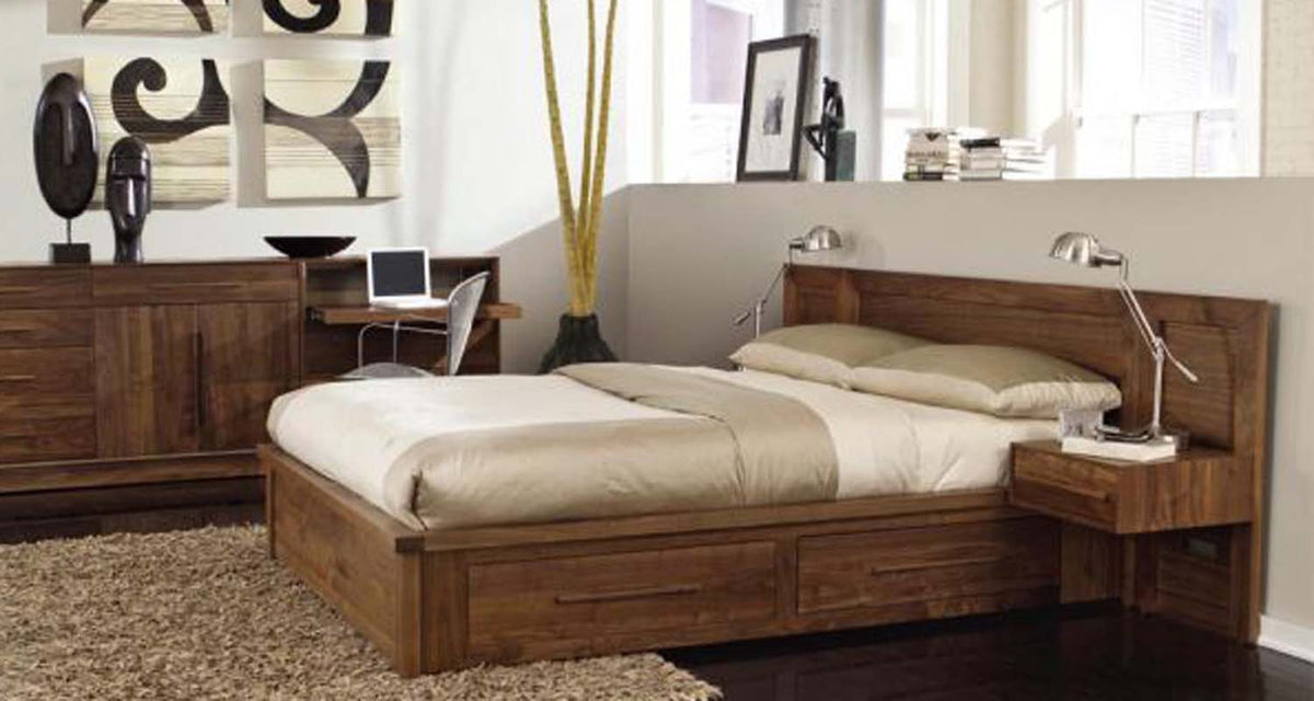 Moduluxe 35"H with Panel Headboard Bedroom Collection - Queen by Copeland Furniture, showing moduluxe 35"H with panel headboard bedroom collection - queen in live shot.