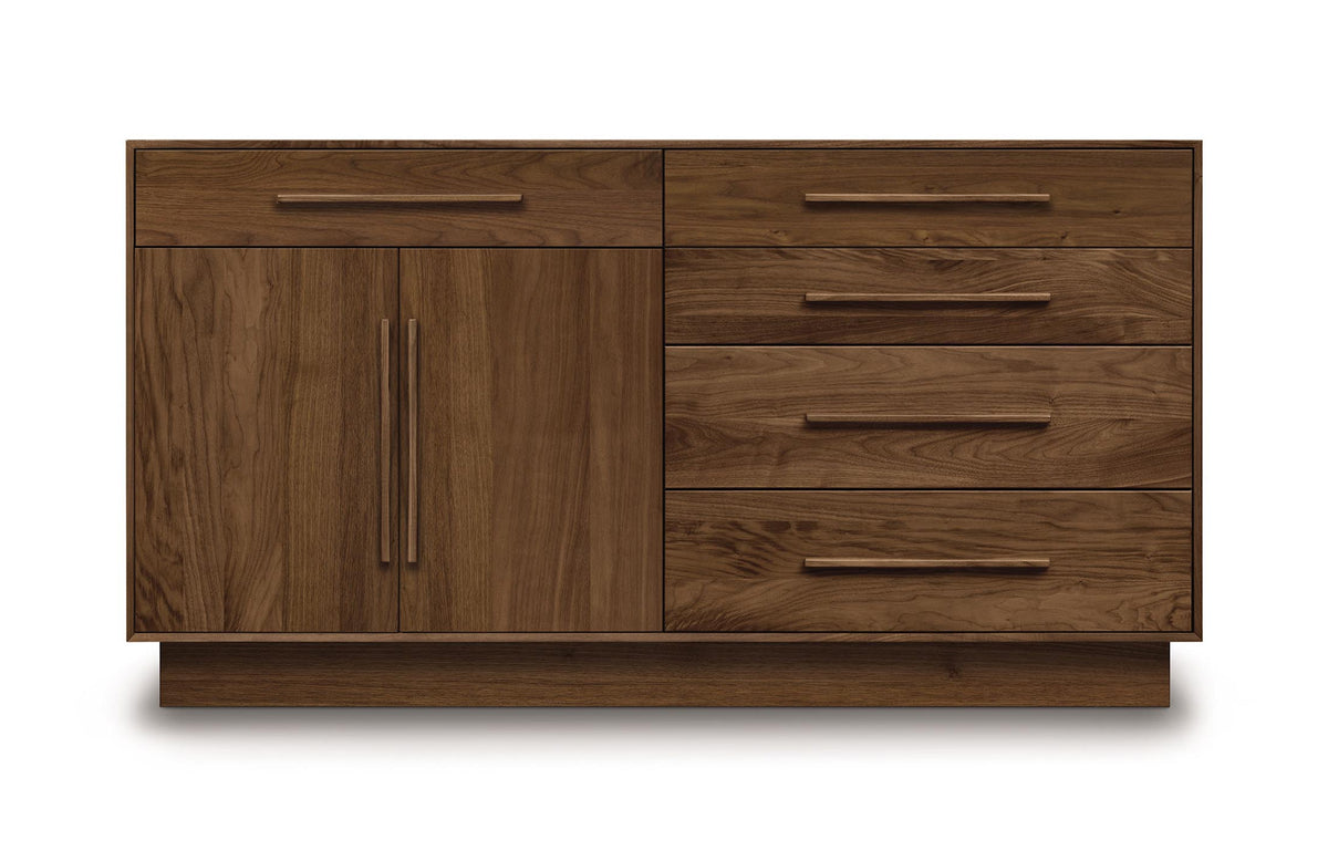 Moduluxe Dresser by Copeland Furniture - 35" High Cases (4 Drawers Right/1 Drawer/2 Doors Left Dresser), Natural Walnut.