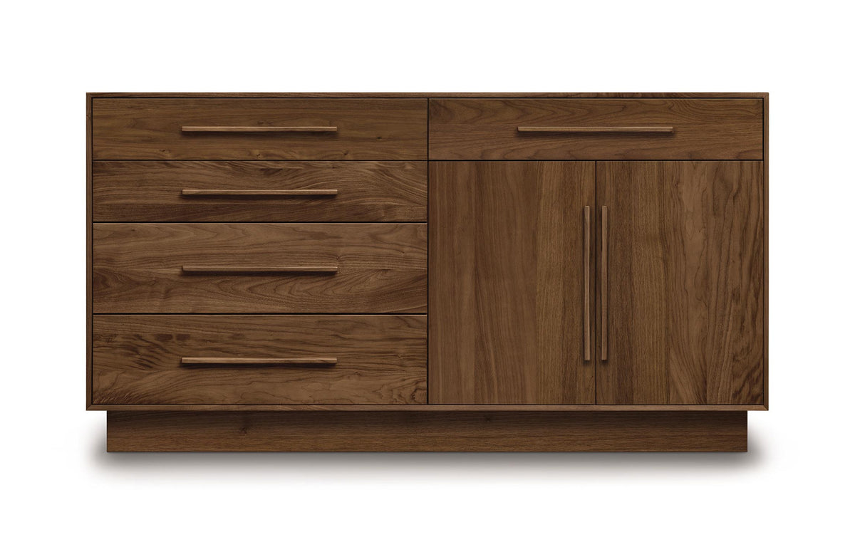 Moduluxe Dresser by Copeland Furniture - 35" High Cases (4 Drawers Left/1 Drawer/2 Doors Right Dresser), Natural Walnut.