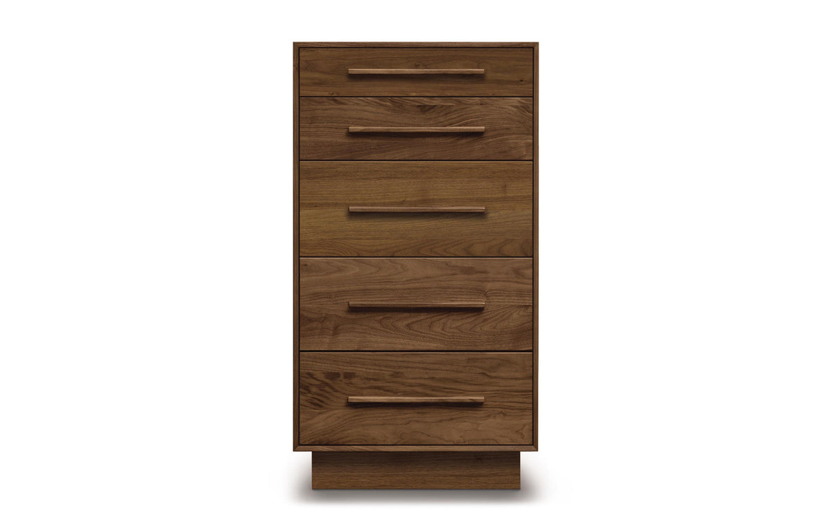 Moduluxe Dresser by Copeland Furniture - 5 Drawers Narrow Chest, Natural Walnut.