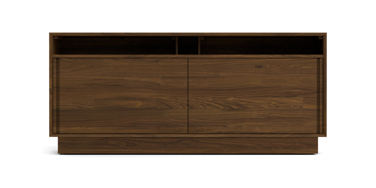 Moduluxe Wide 2 Door Media Cabinet by Copeland Furniture, showing front view of moduluxe wide 2 door media cabinet in 66" high/natural walnut.