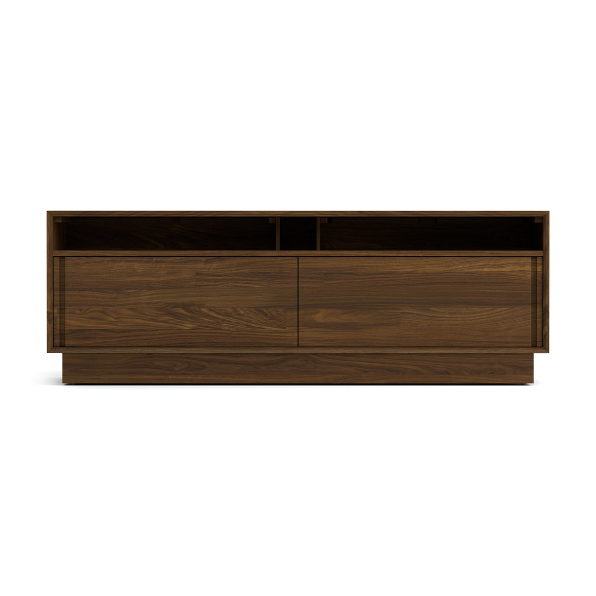 Moduluxe Wide 2 Door Media Cabinet by Copeland Furniture, showing front view of moduluxe wide 2 door media cabinet in 66" low/natural walnut.