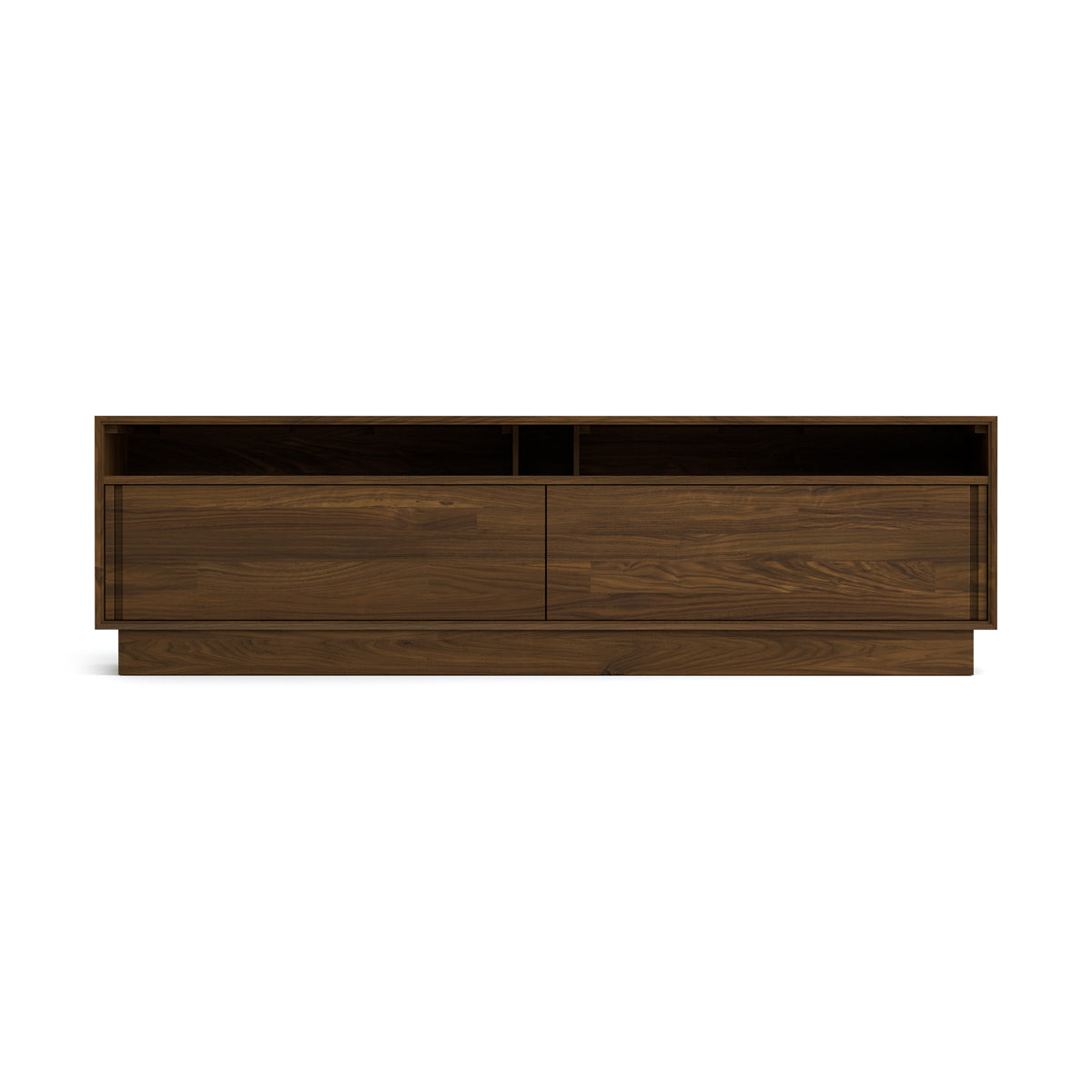 Moduluxe Wide 2 Door Media Cabinet by Copeland Furniture, showing front view of moduluxe wide 2 door media cabinet in 79" low/natural walnut.